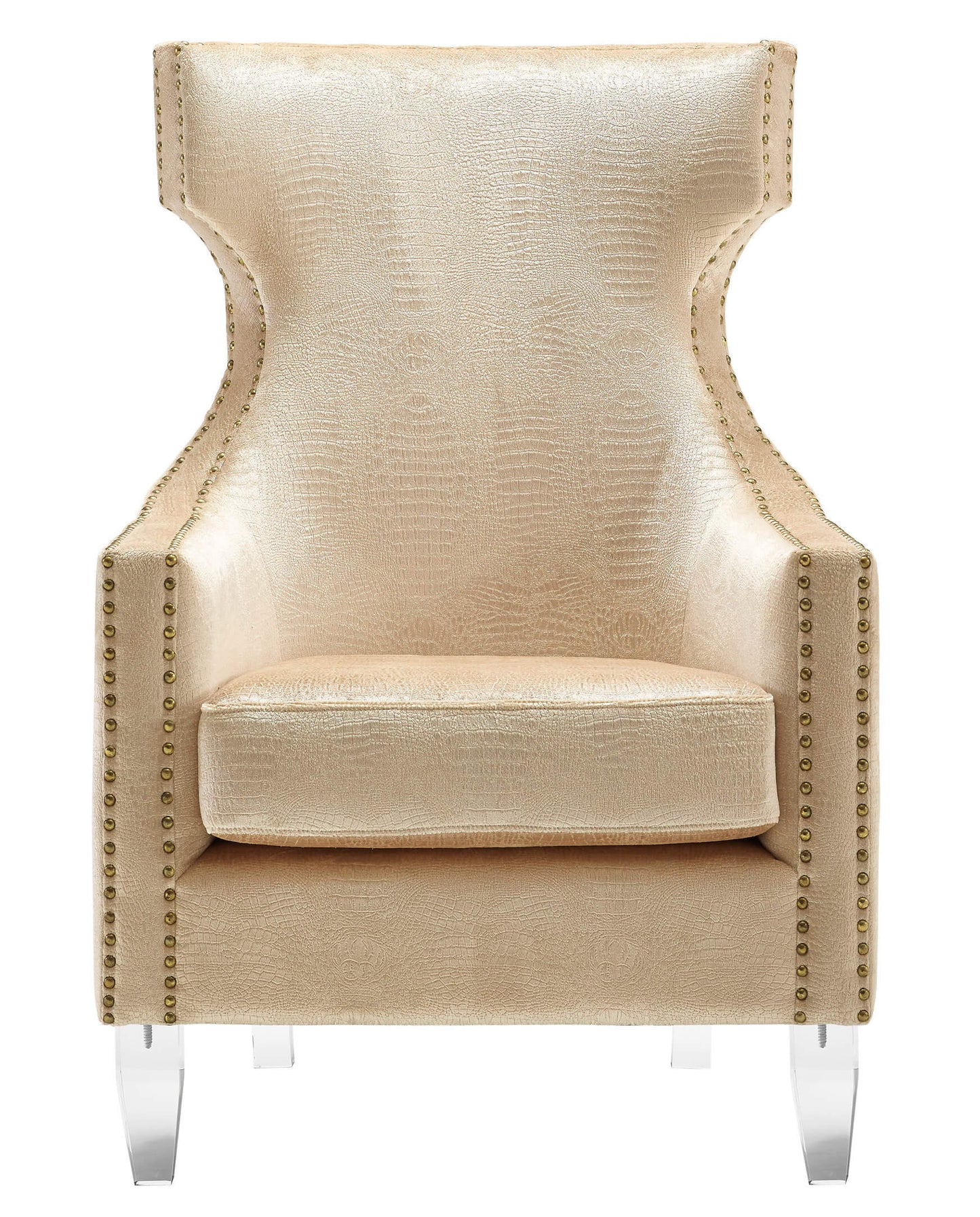 CREAM WINGBACK CROCODILE SKIN CHAIR WITH GOLD NAIL HEADS