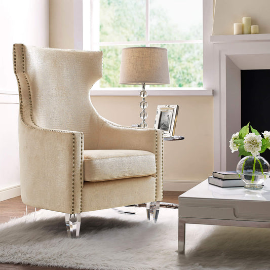 CREAM WINGBACK CHAIR WITH GOLD RIVETS