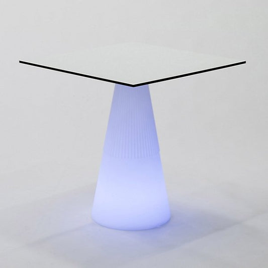LED WHITE OUTDOOR GLASS TOP SIDE TABLE