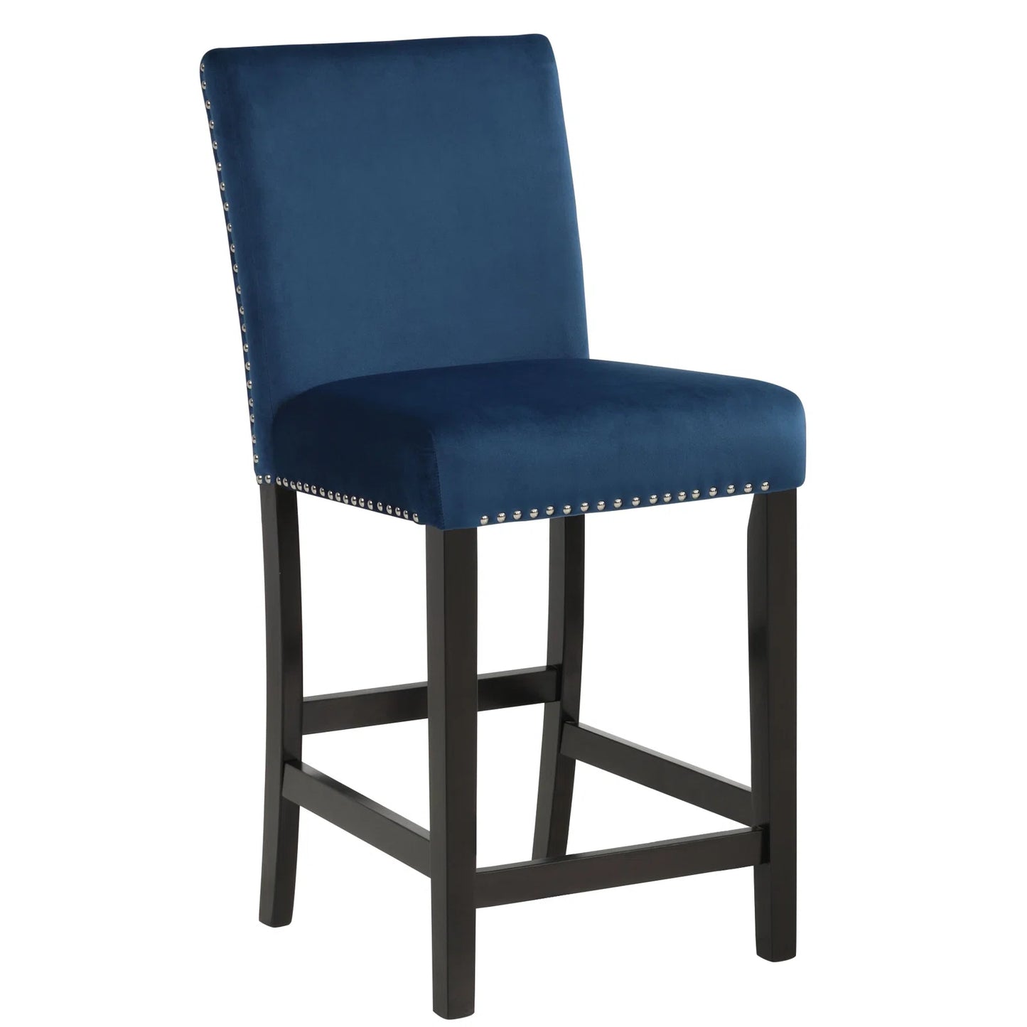 TALL BLUE VELVET DINING CHAIRS WITH SILVER RIVETS