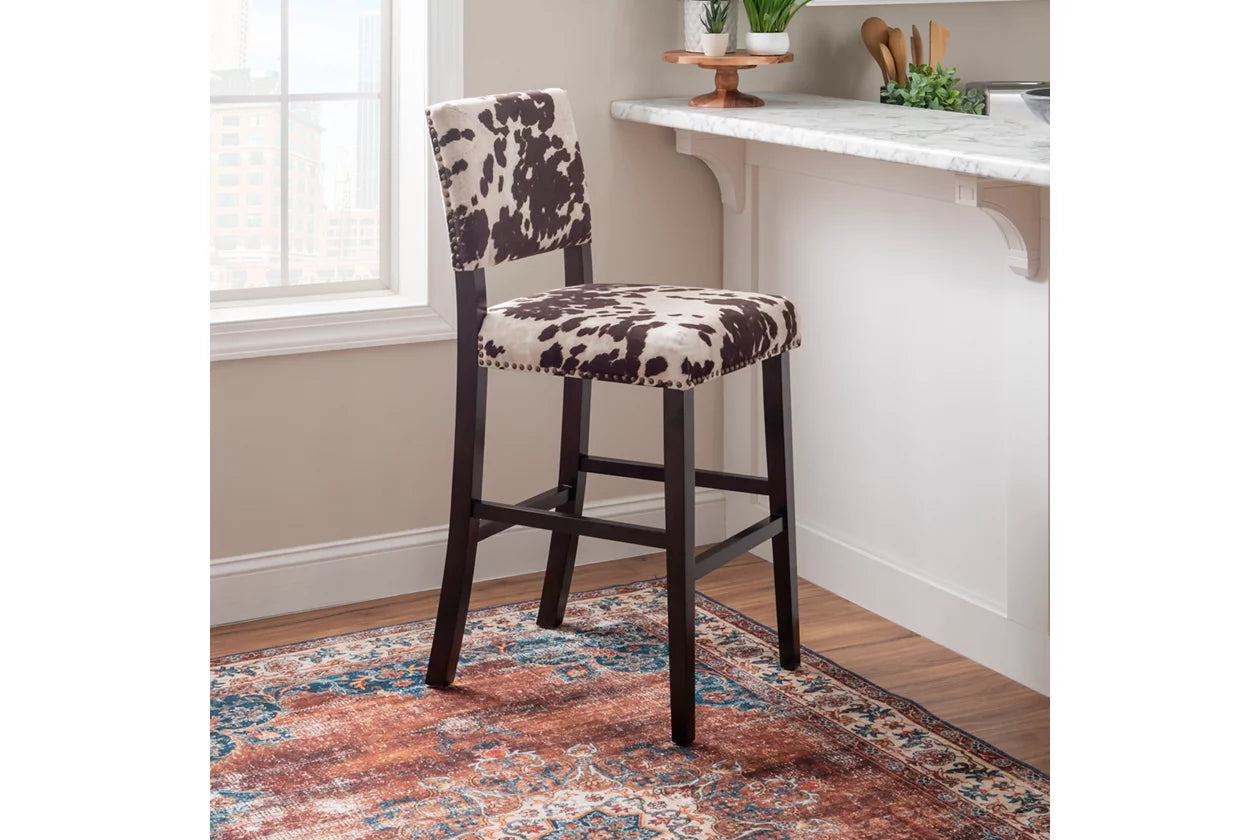 COWHIDE BAR CHAIR WITH RIVETS