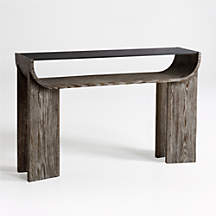 CURVED OAK CONSOLE TAABLE WITH FROSTED AMBER GLASS TOP