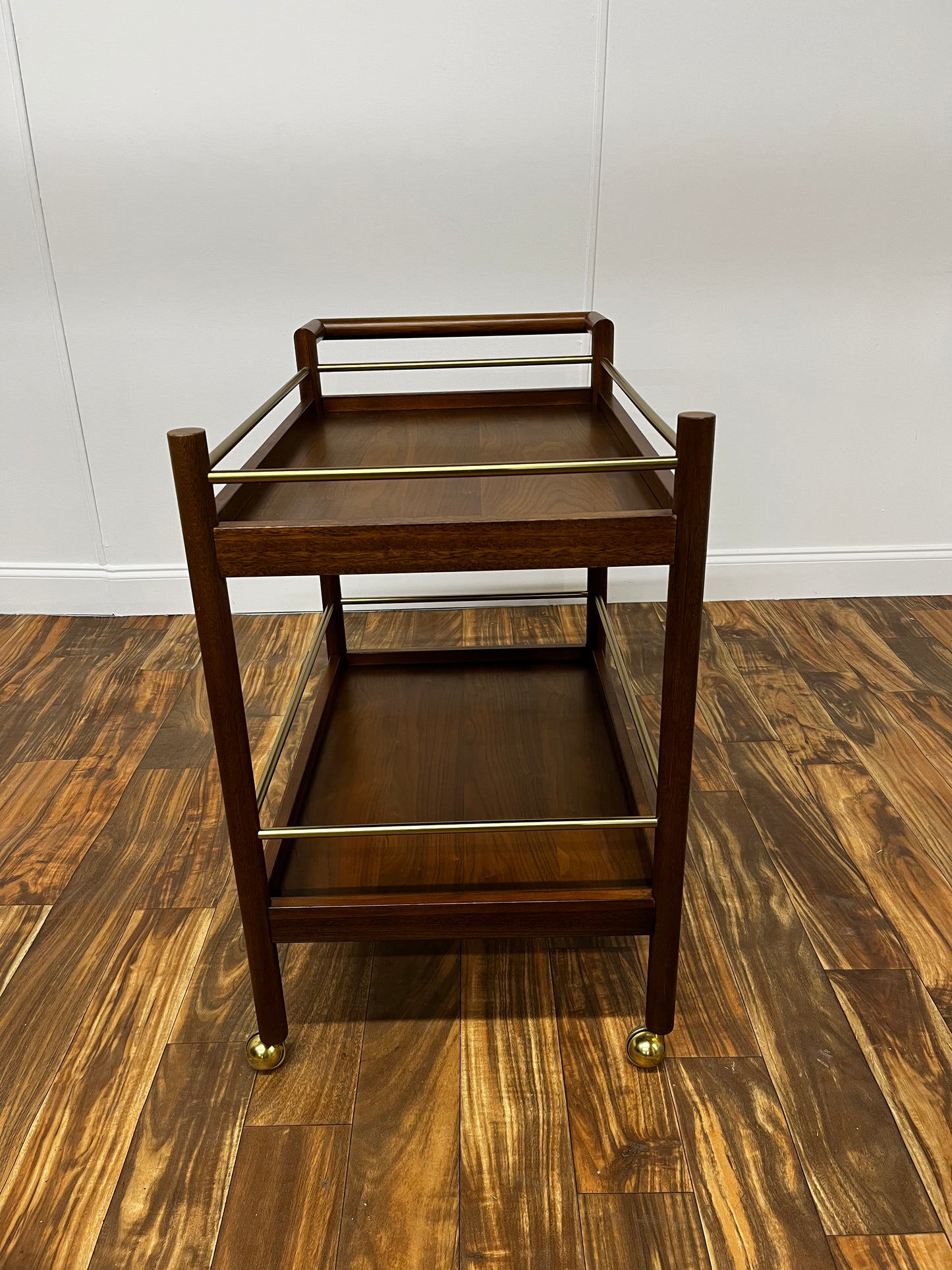 SOLID WOOD BAR CART WITH BRASS HARDWARE