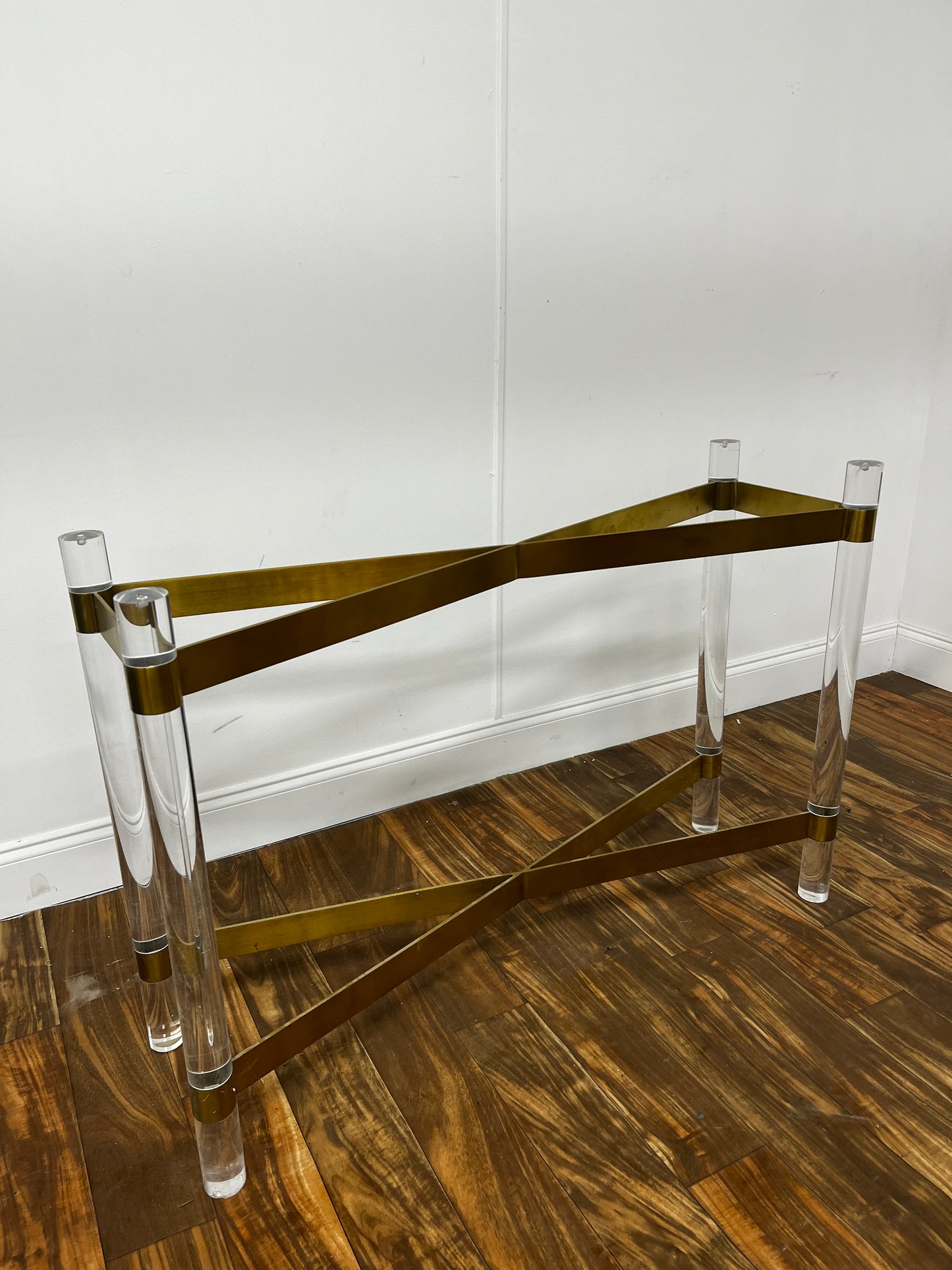 CLEAR PLEXI LEG AND GOLD METAL CONSOLE TABLE
