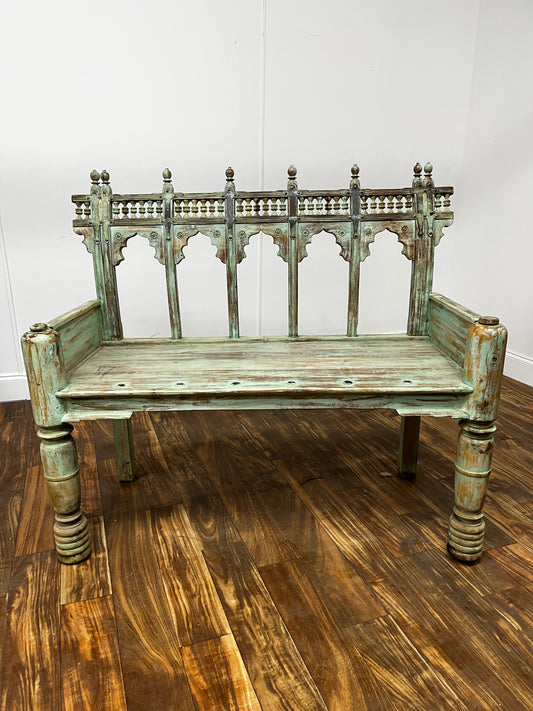 DISTRESSED MINT PAINTED BENCH