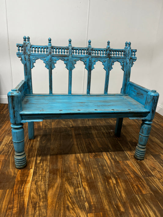 DISTRESSED BLUE PAINTED BENCH