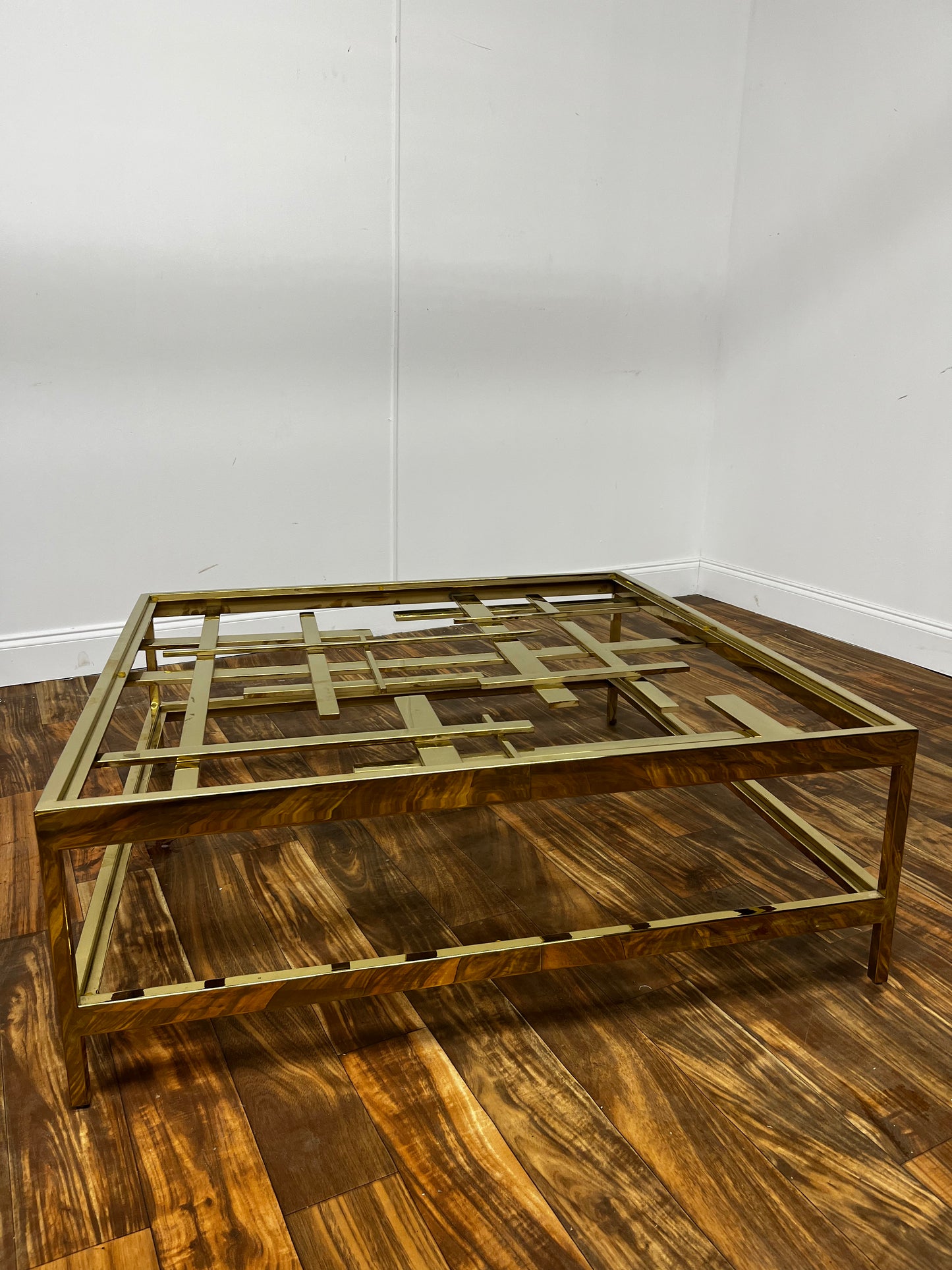 GOLD METAL RECTANGULAR GLASS TOP COFFEE TABLE