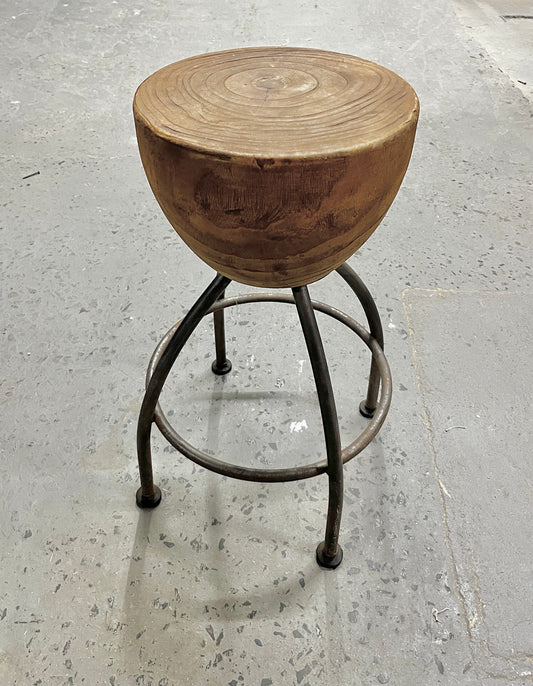 NATURAL WOOD AND CAST IRON STOOL