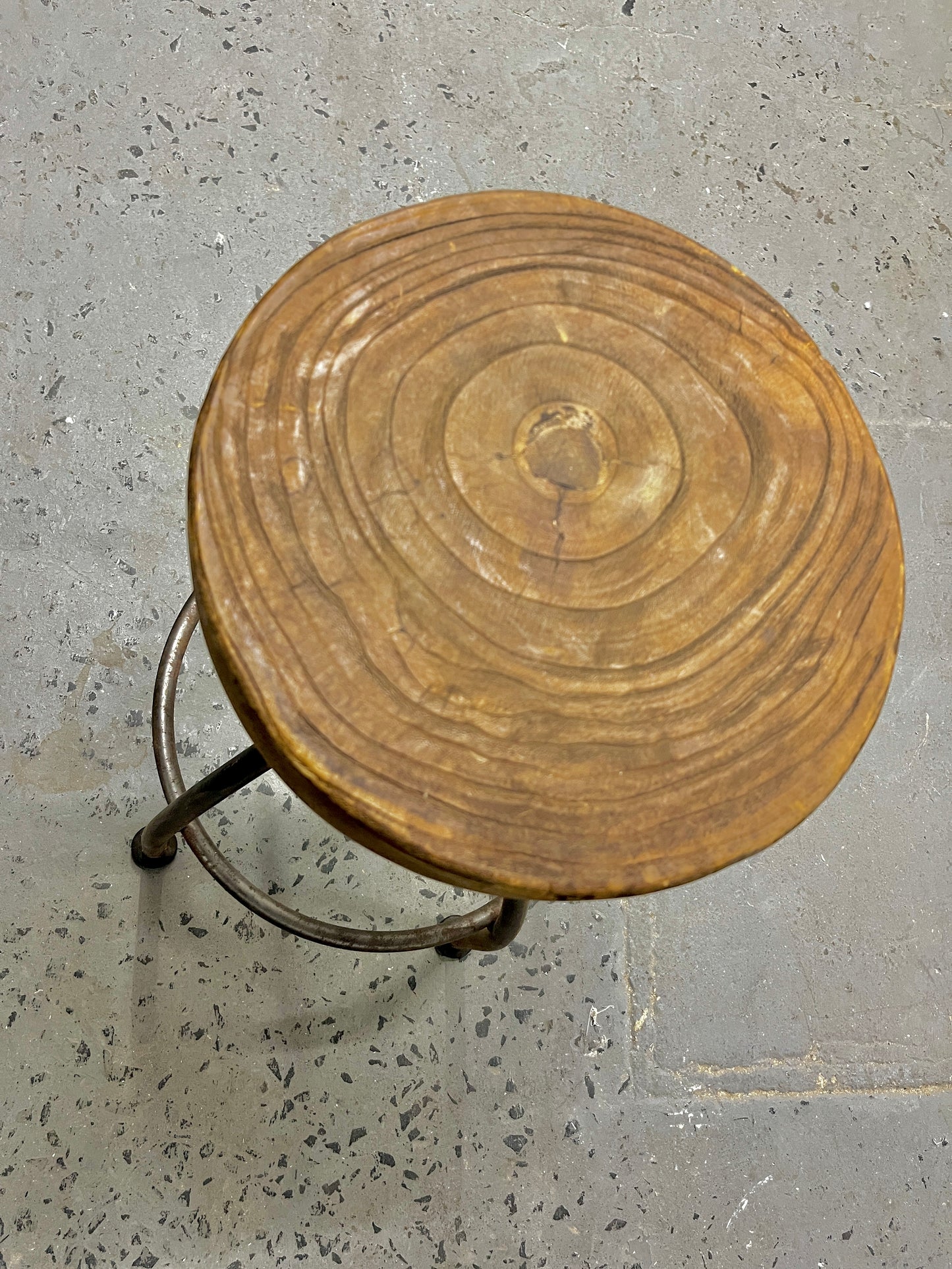 NATURAL WOOD AND CAST IRON STOOL