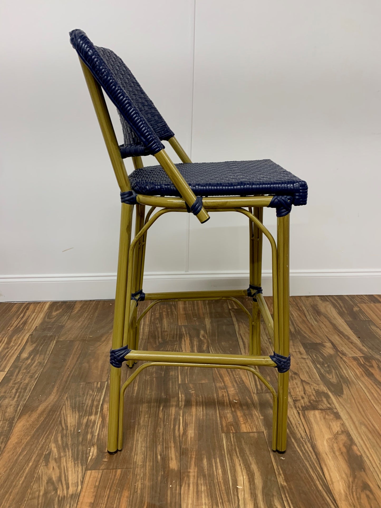 BLUE WICKER HIGH CHAIR BAR STOOL