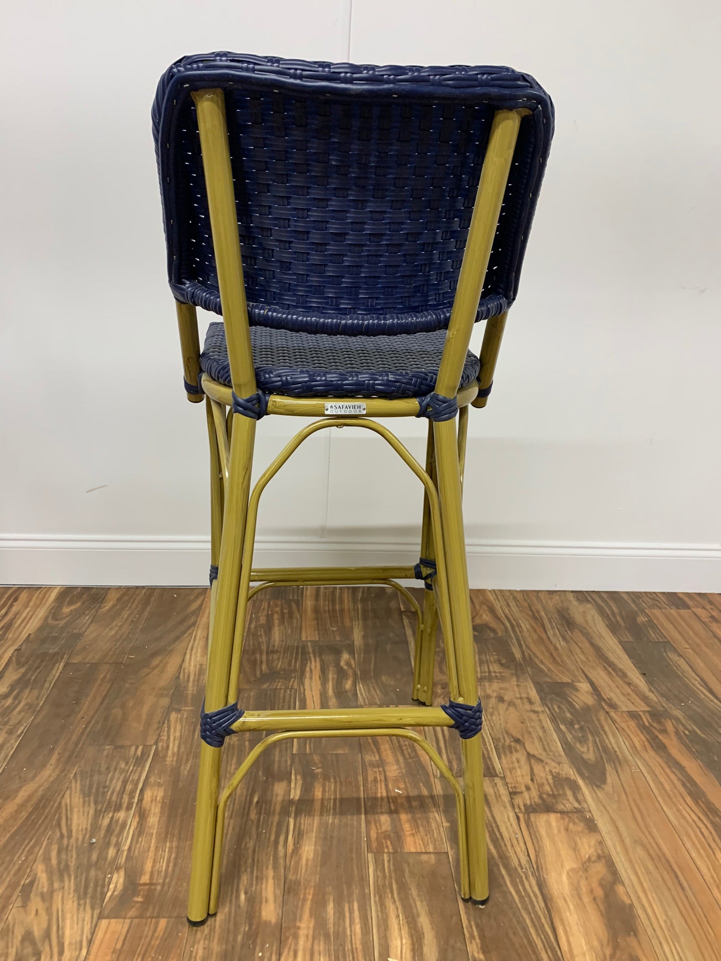 BLUE WICKER HIGH CHAIR BAR STOOL