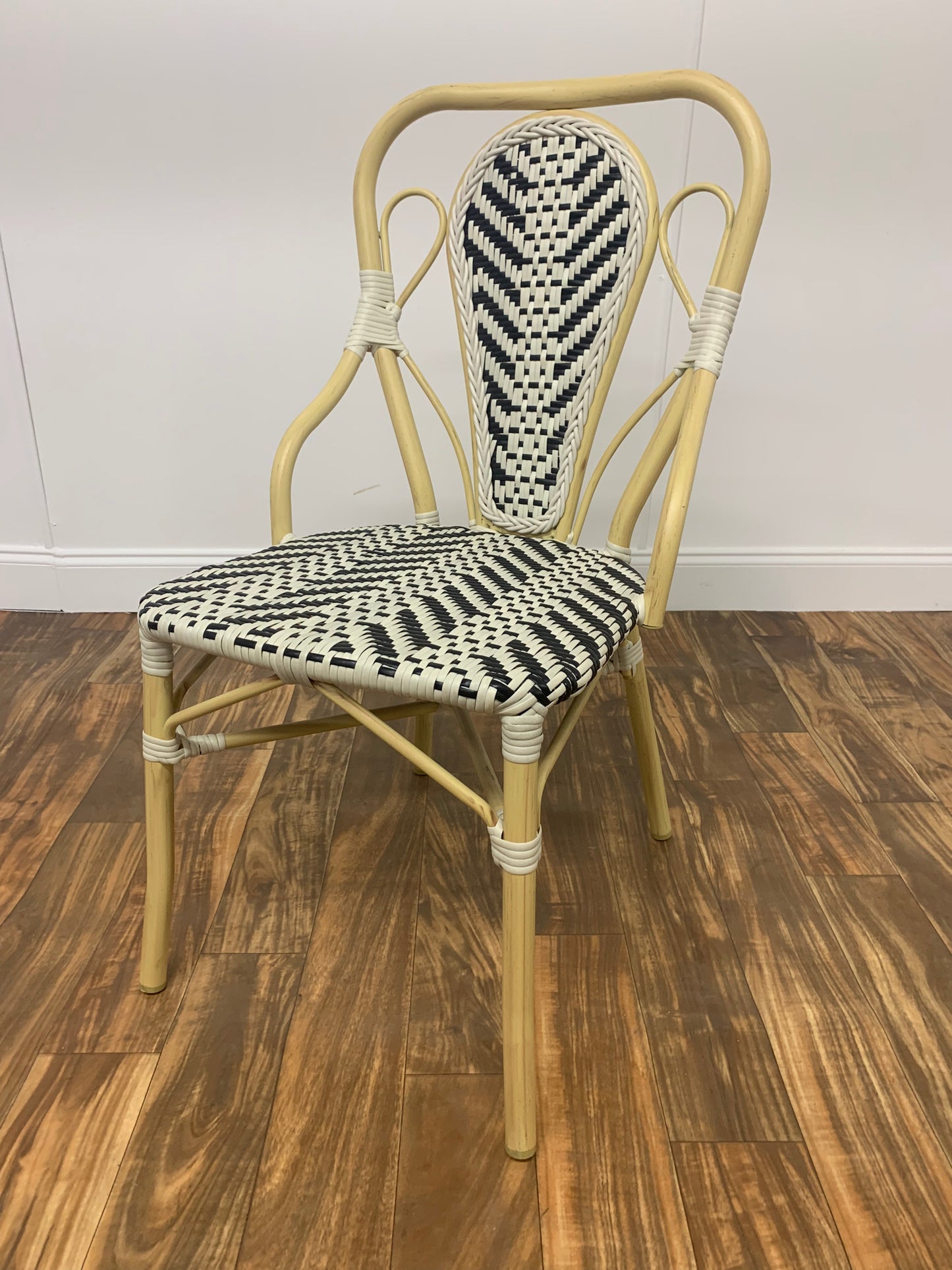 BLACK AND WHITE WICKER RATTAN DINING BISTRO CHAIR