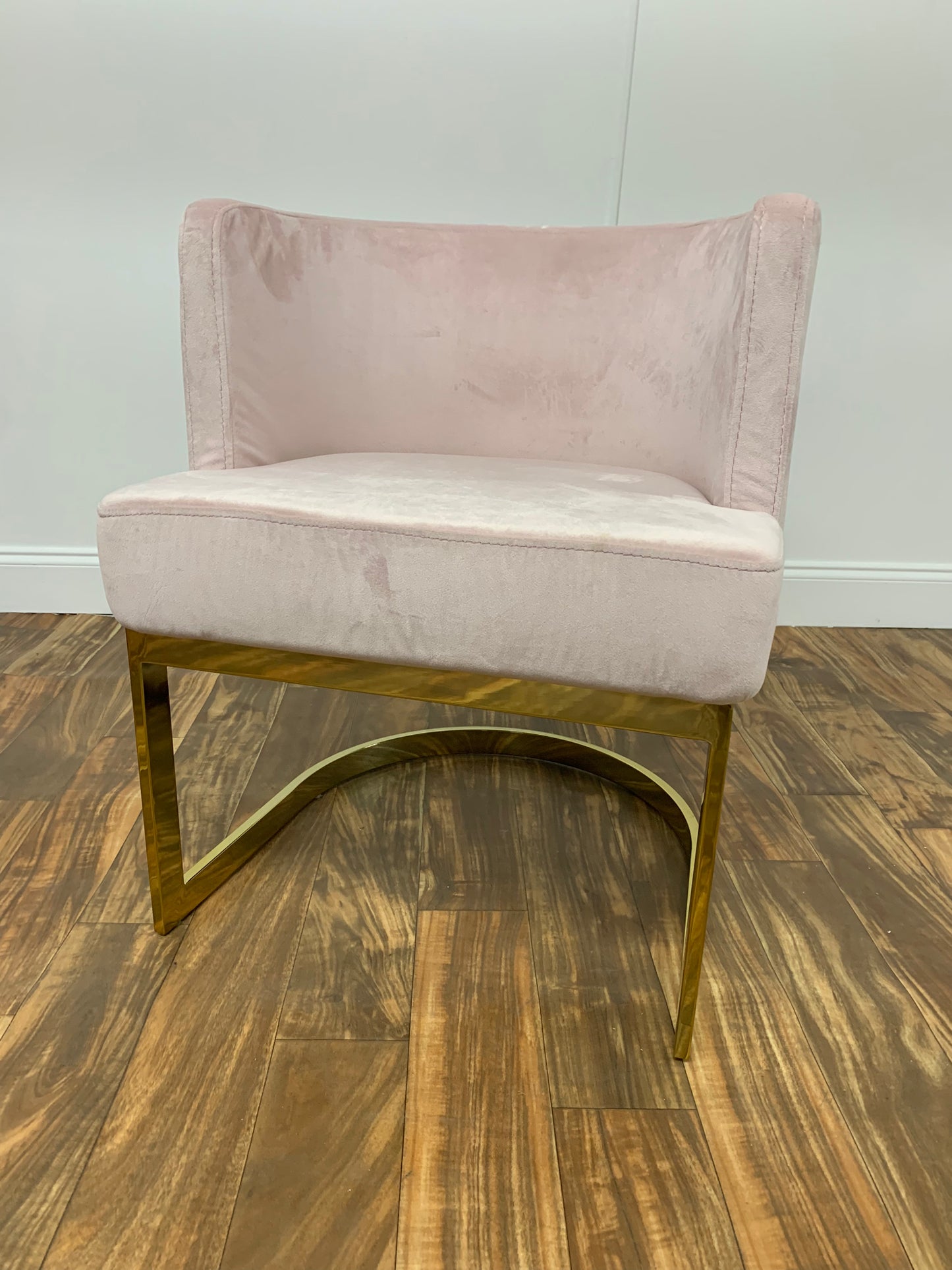 BABY PINK VELVET CLUB CHAIR WITH GOLD LEGS