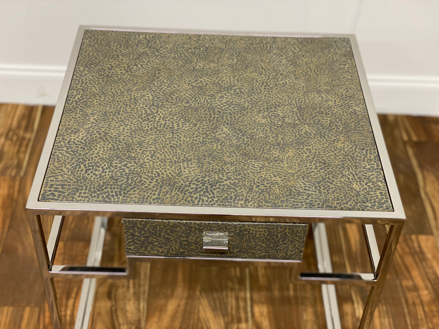 TEXTURED SILVER SIDE TABLE WITH DRAWER