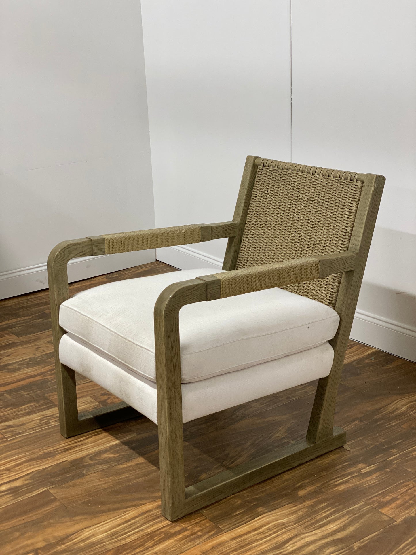 OAK ARM CHAIR WITH WICKER BACK AND SISAL ARM REST