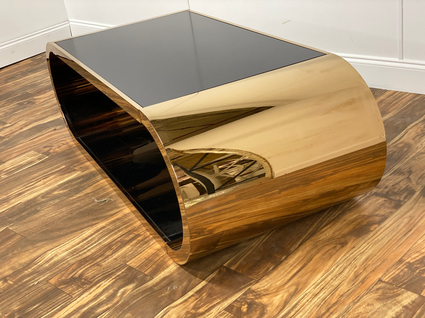BRONZE AND BLACK GLASS COFFEE TABLE