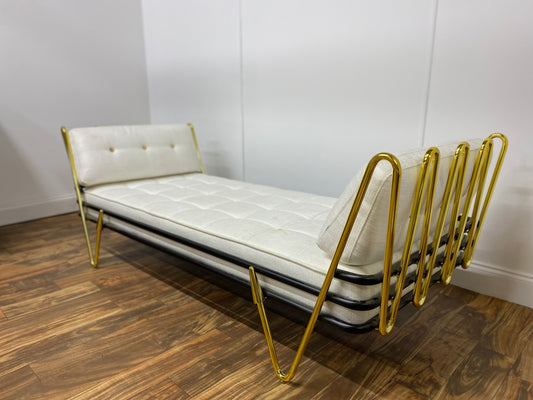 LOW GOLD METAL DAY BED LOUNGE WITH WHITE CUSHIONS