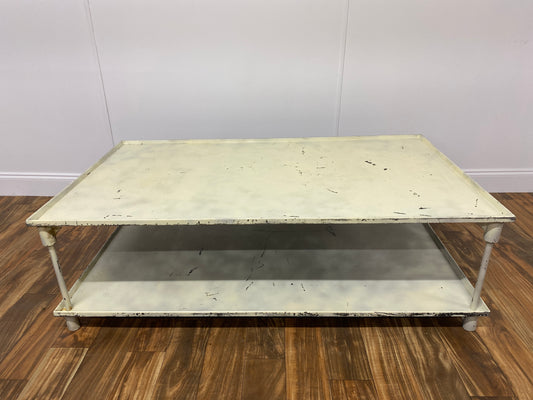 LOW WHITE PAINTED METAL COFFEE TABLE