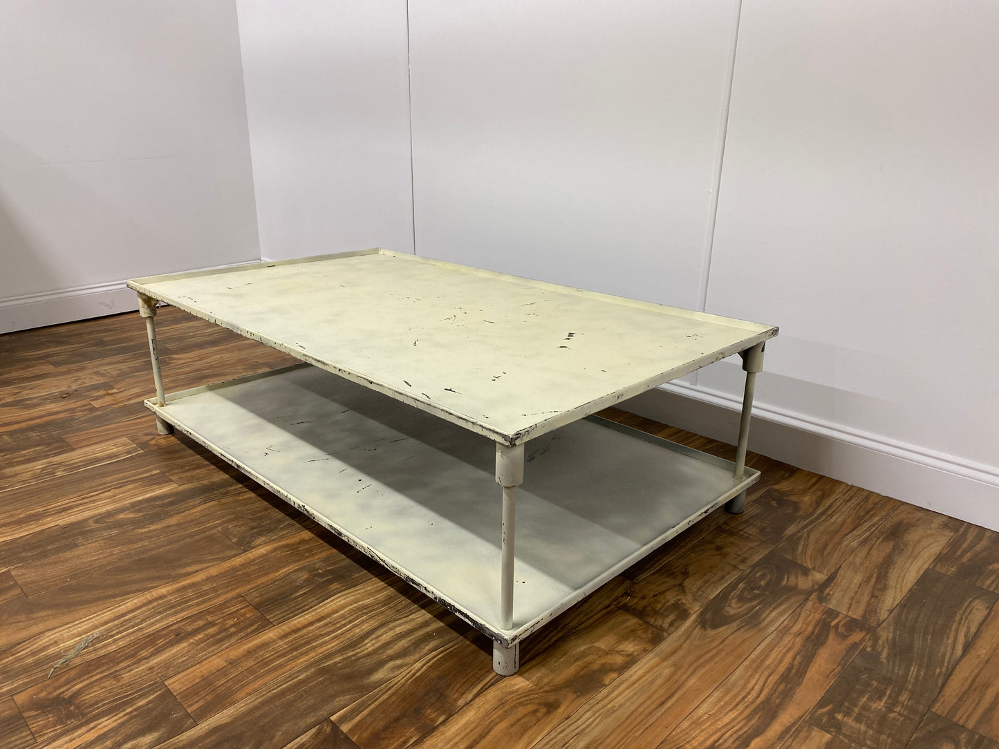 LOW WHITE PAINTED METAL COFFEE TABLE