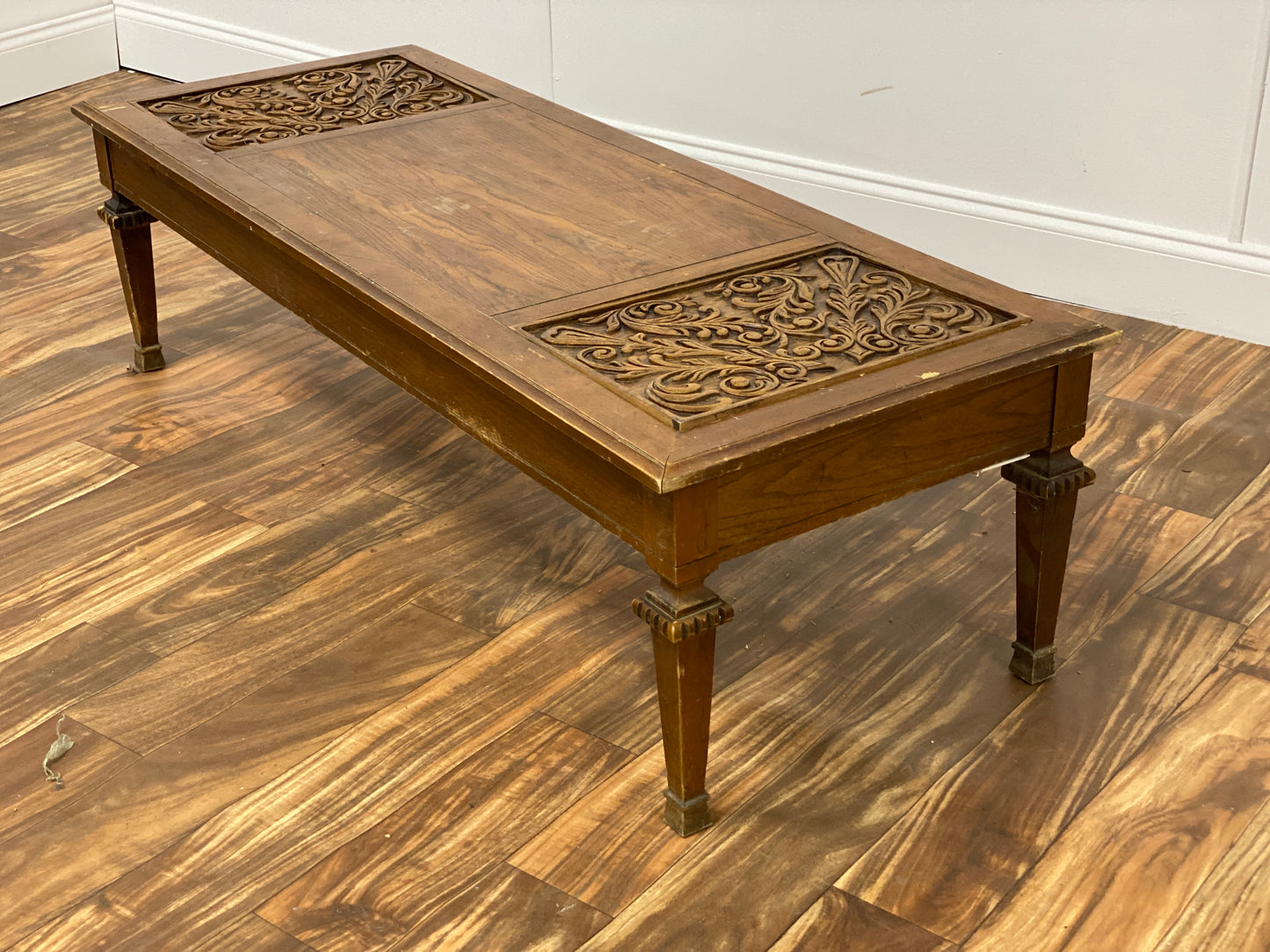 ENGRAVED WOOD LOW COFFEE TABLE