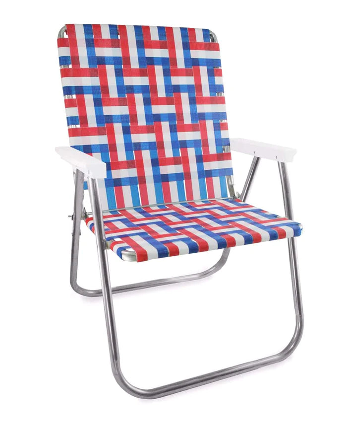 RED WHITE AND BLUE VINTAGE LAWN CHAIRS