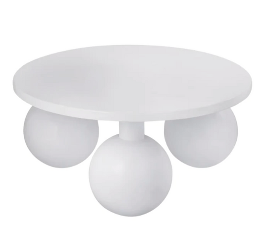 ROUND WHITE COFFEE TABLE WITH 3 BALL LEGS