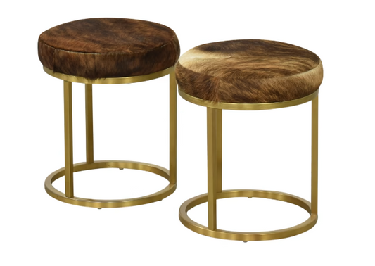 COWHIDE GOLD LEG STOOLS
