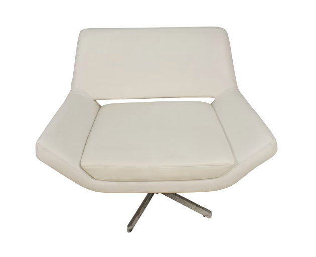 EXTRA WIDE MID-CENTURY WHITE LEATHER SWIVEL OFFICE / ACCENT CHAIR