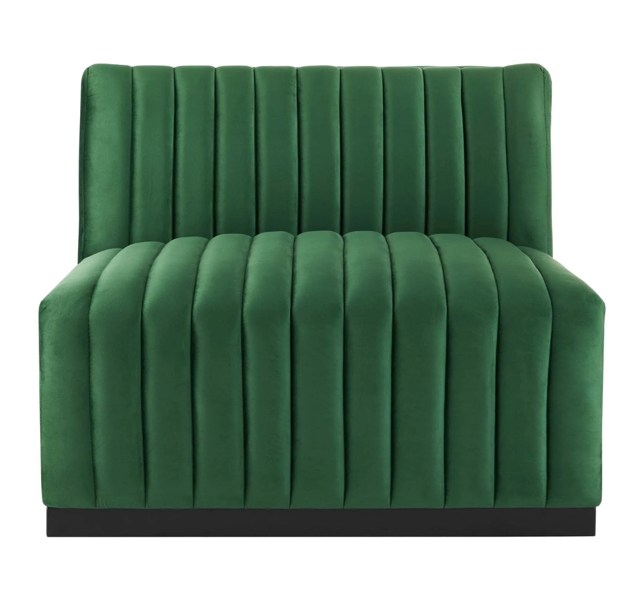 Channel Tufted Emerald Green Velvet Armless Chair Sectional Sofa  Piece