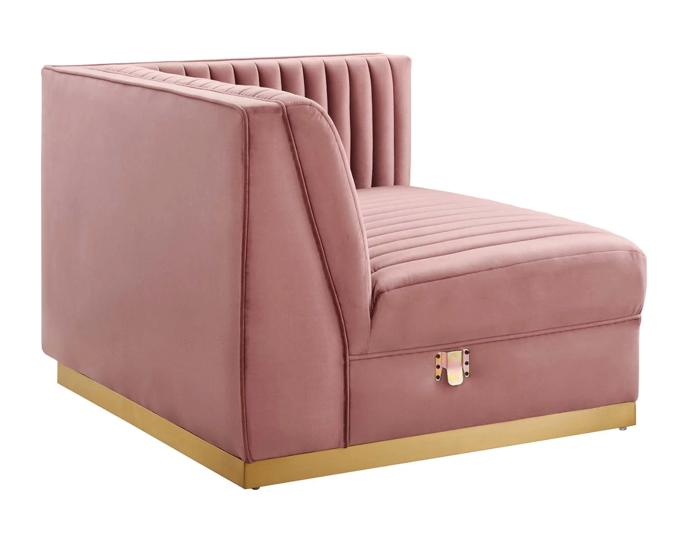 Channel Tufted Blush Pink Velvet Sectional 4-Piece Sofa