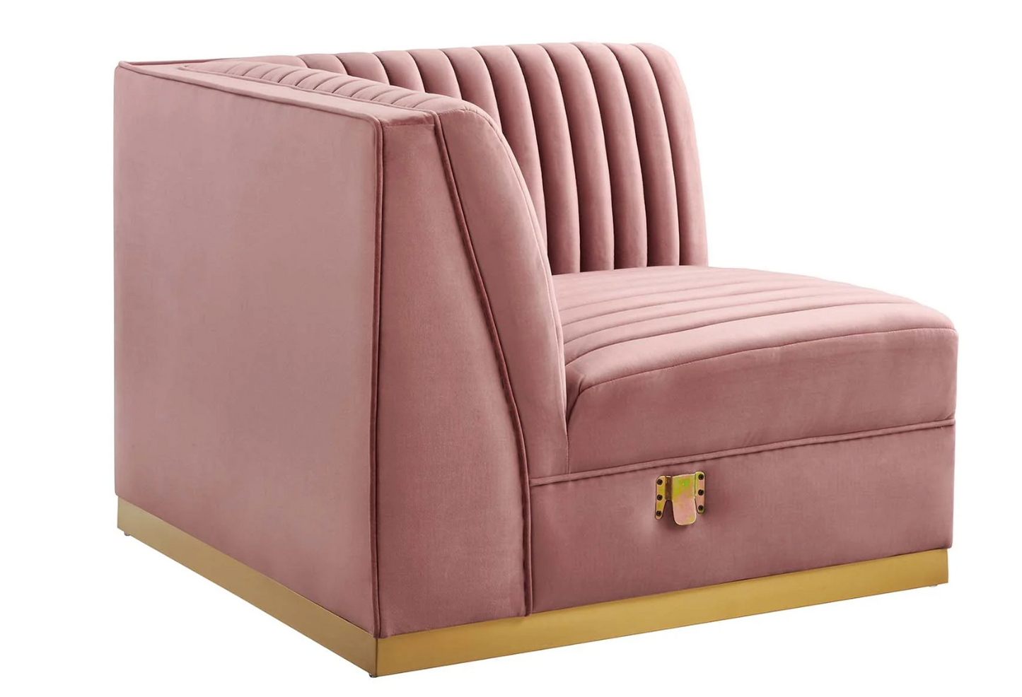 Channel Tufted Blush Pink Velvet Sectional Sofa Corner Chair