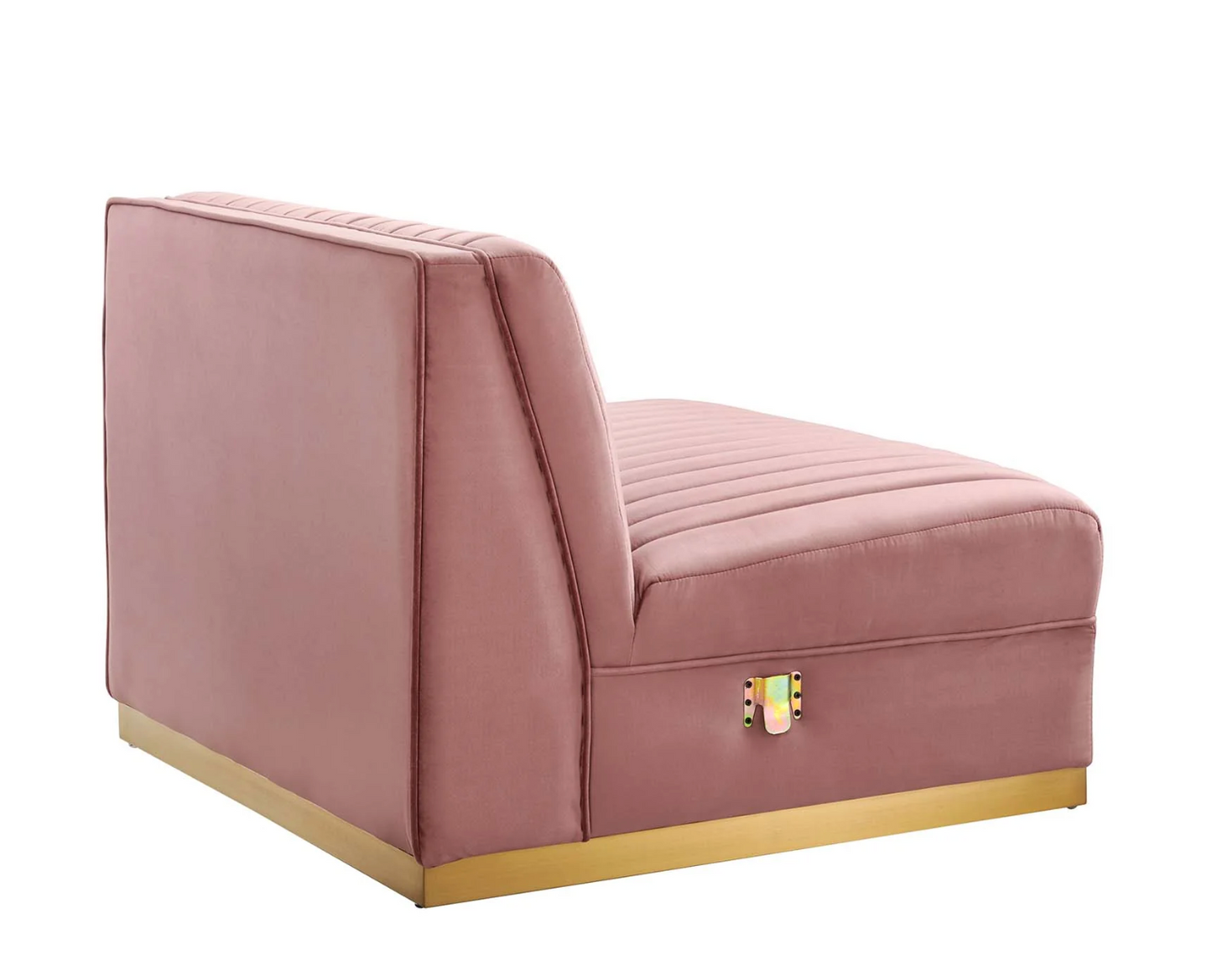 Channel Tufted Blush Pink Velvet Sectional Sofa Armless Chair