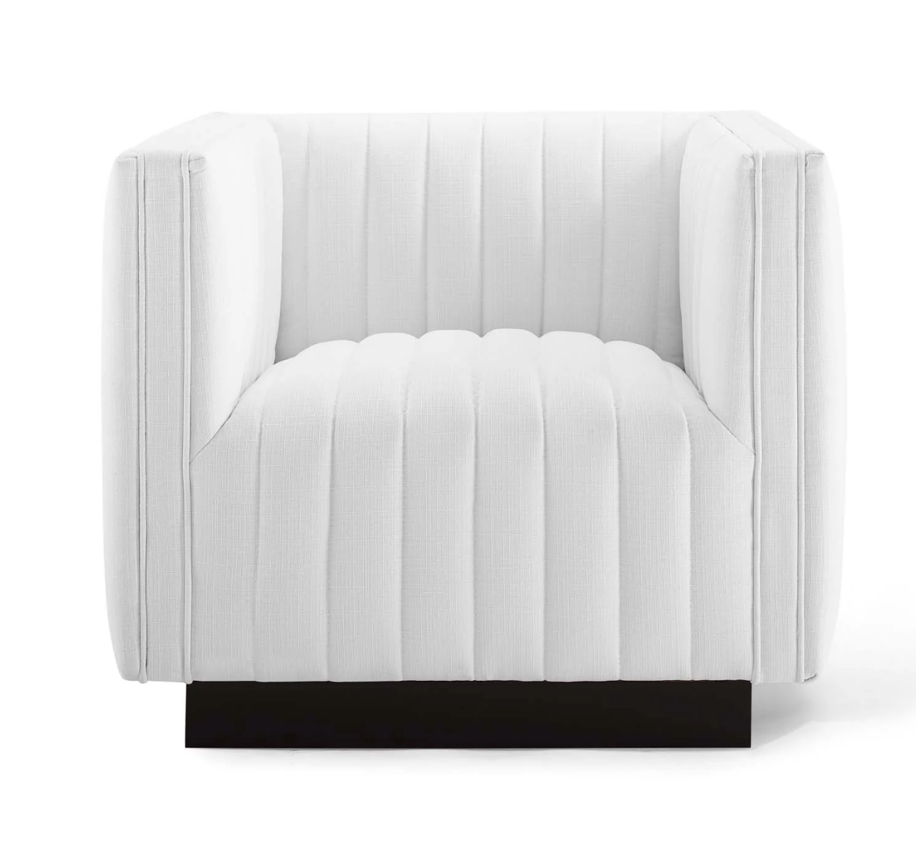 White Tufted Upholstered Fabric Armchair