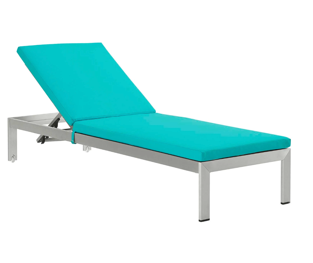 Silver Aluminum Outdoor Chaise with Turquoise Cushion