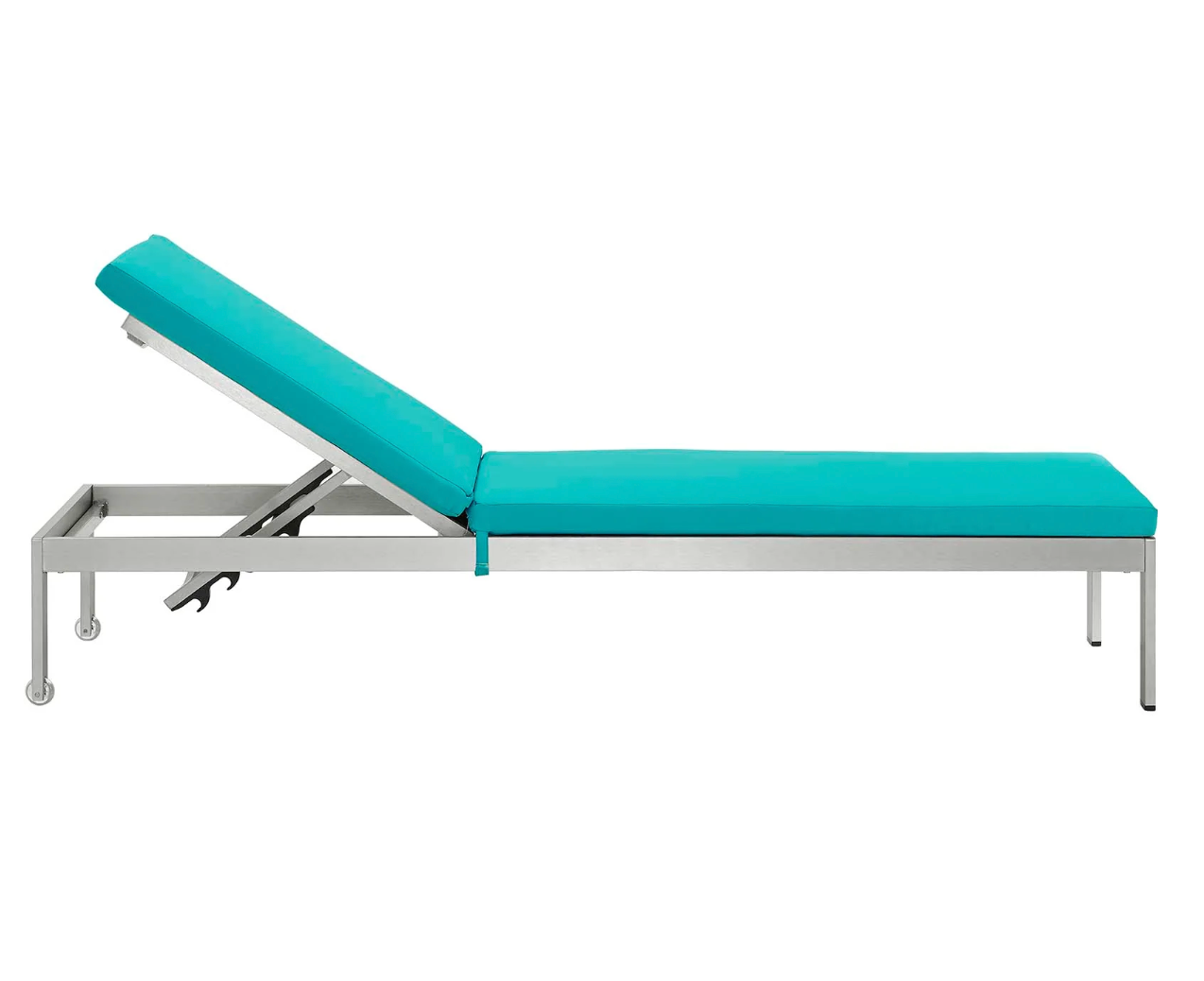 Silver Aluminum Outdoor Chaise with Turquoise Cushion