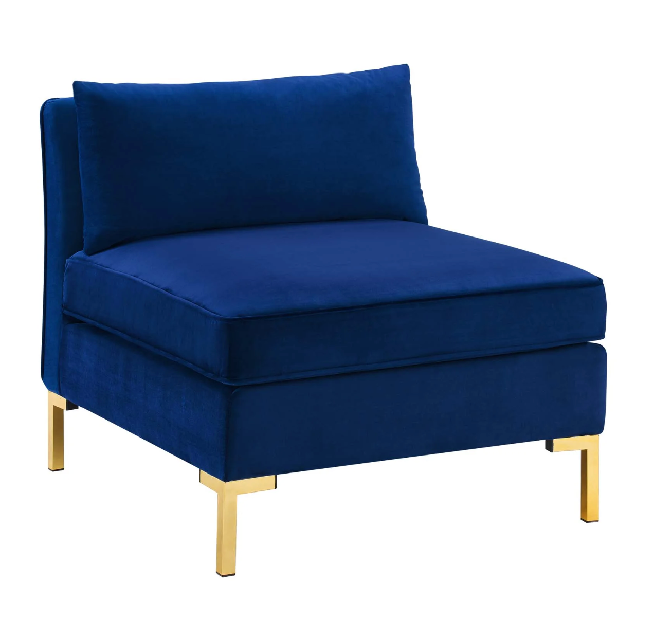 Dark Blue Velvet Armless Chair Piece for Sectional Sofa