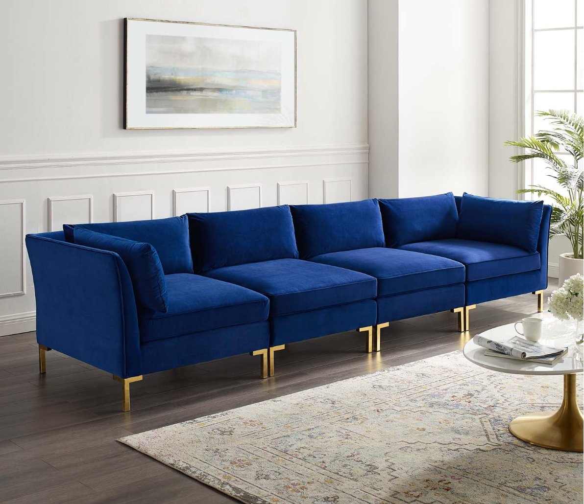 Dark Blue Velvet Sectional 4-seater Sofa