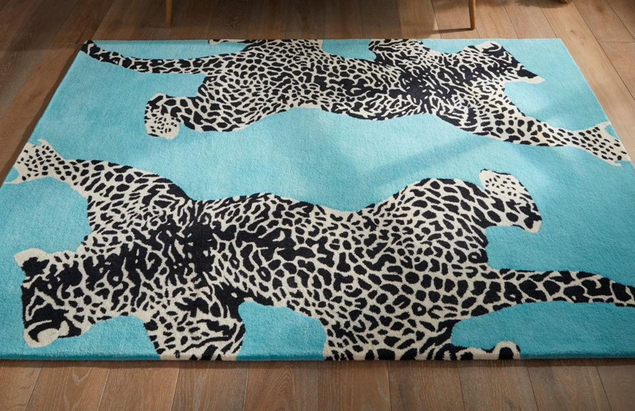 Climbing Leopards Turquoise Rug- 8' x 10'