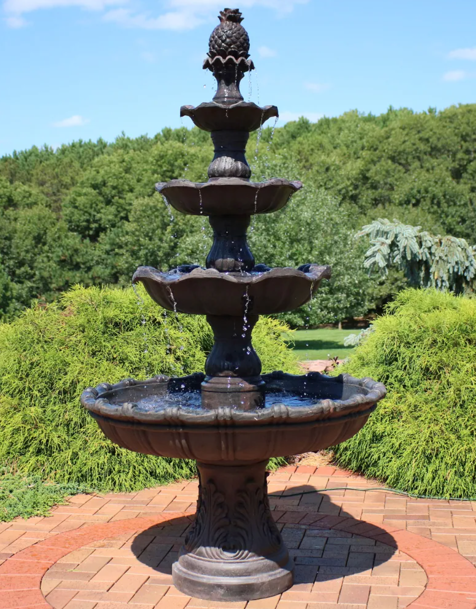 4-TIER DARK GREY WATER FOUNTAIN WITH PINEAPPLE ACCENT