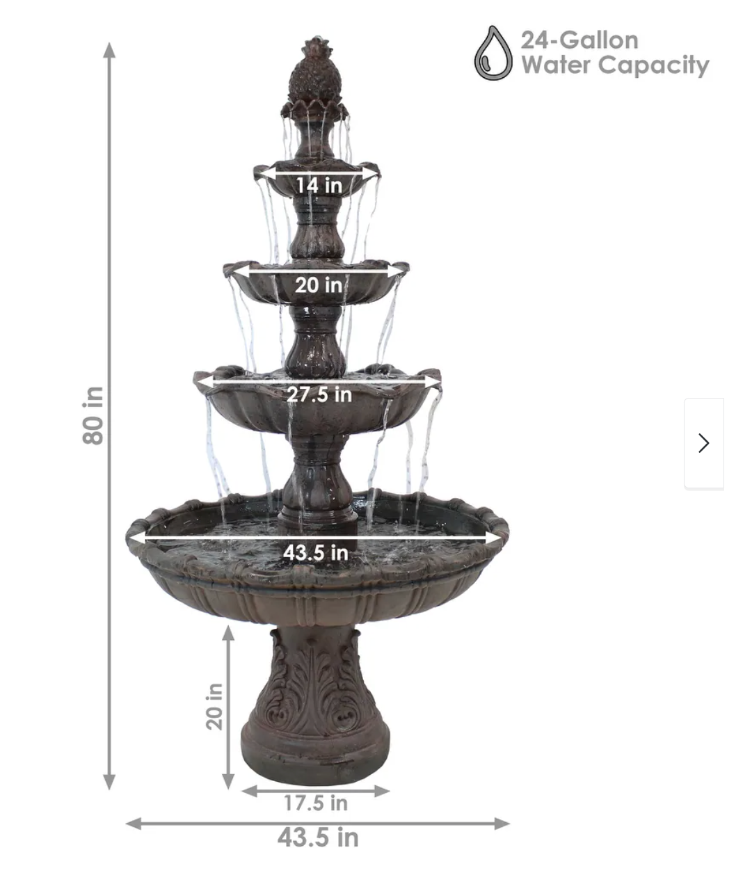 4-TIER DARK GREY WATER FOUNTAIN WITH PINEAPPLE ACCENT