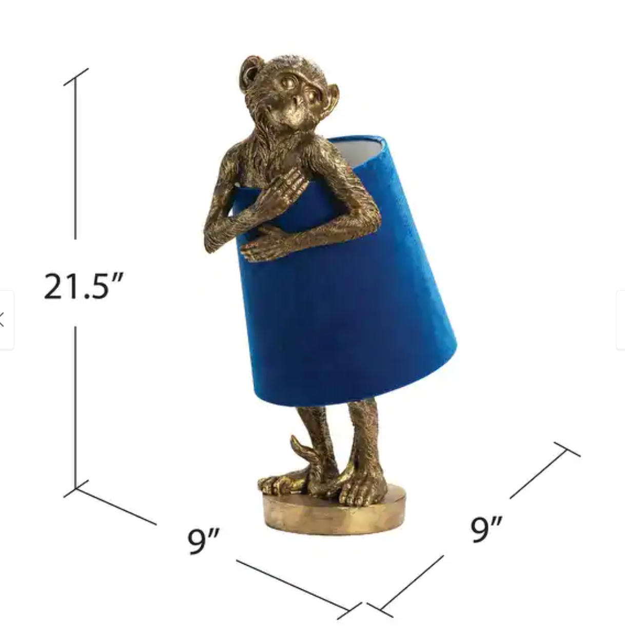 BRASS MONKEY TABLE LAMP WITH BLUE VELVET SHADE