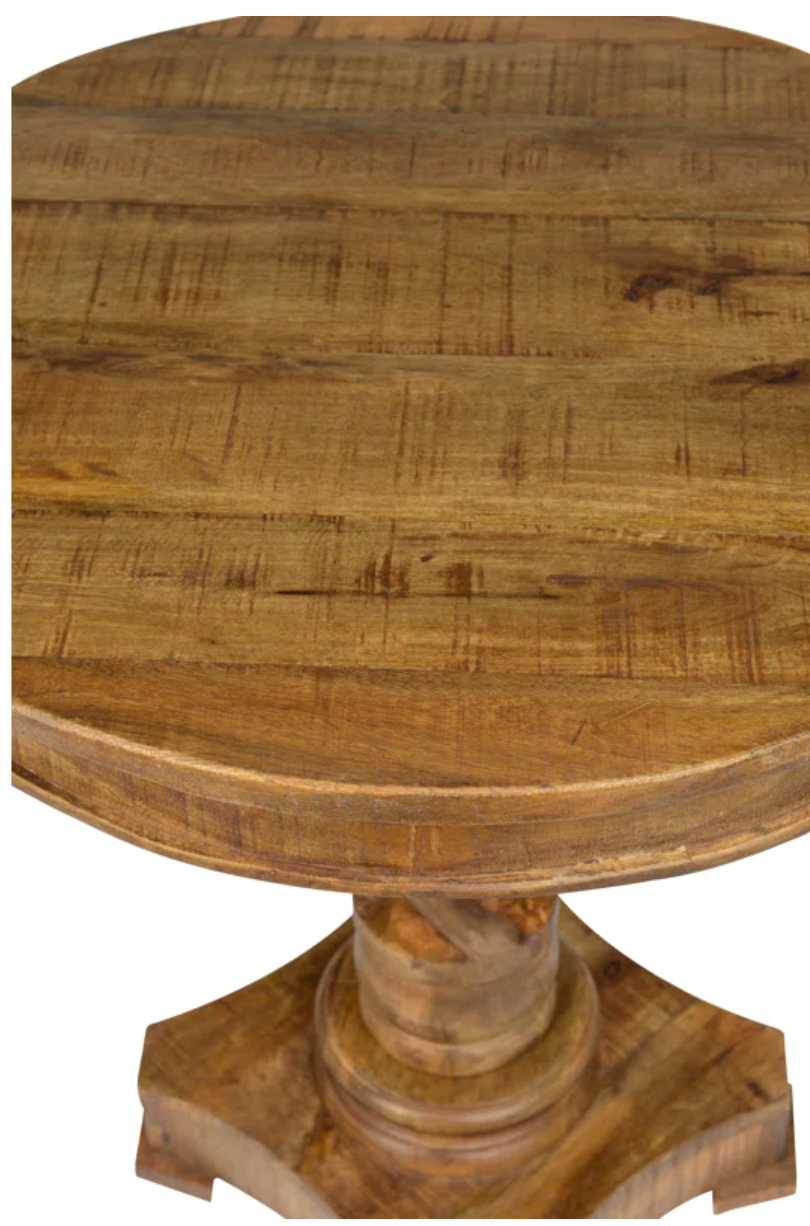 SOLID WOOD ROUND PEDESTAL END TABLE