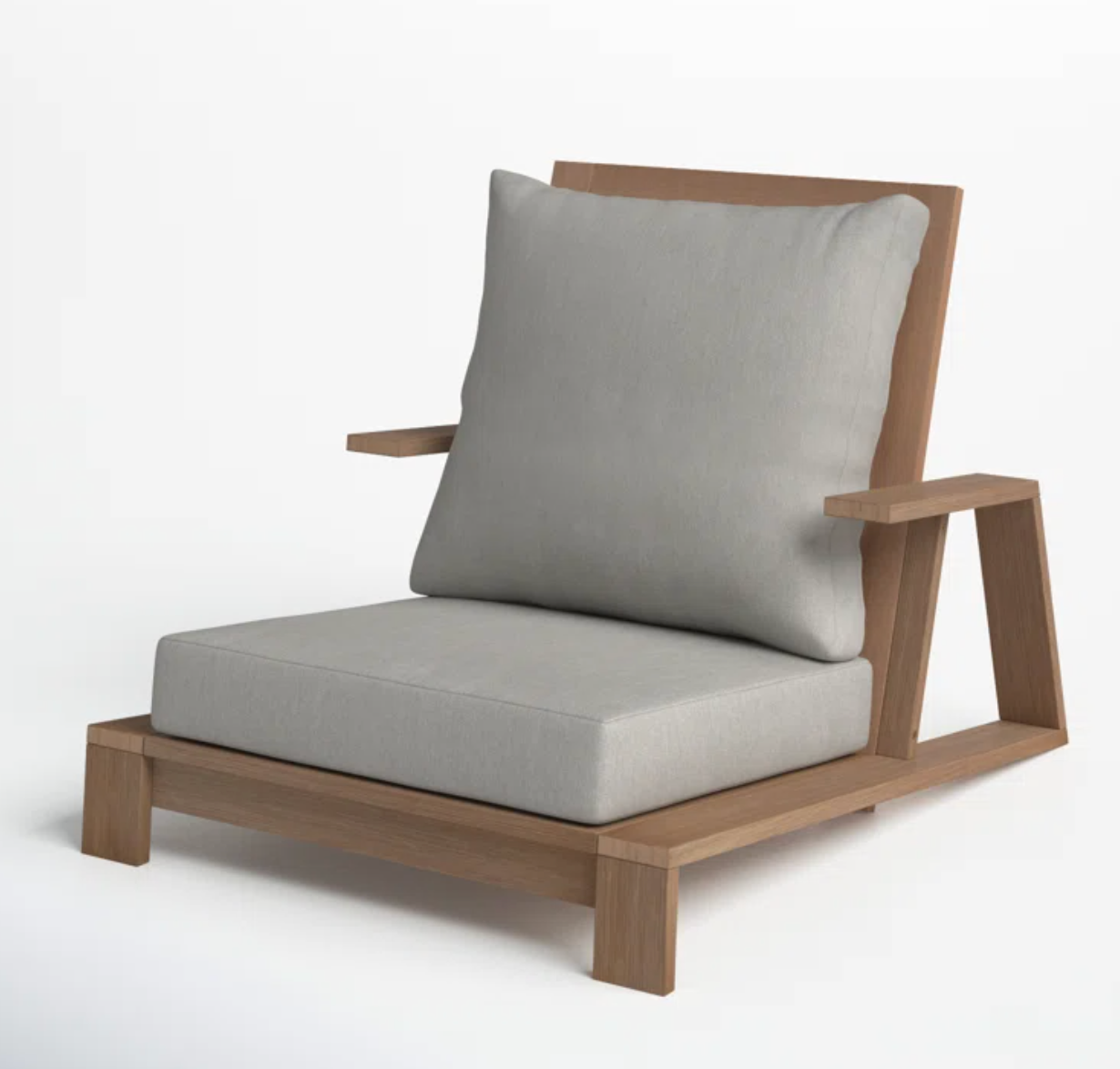 TEAK WOOD LOUNGE CHAIR WITH BEIGE LINEN CUSHIONS