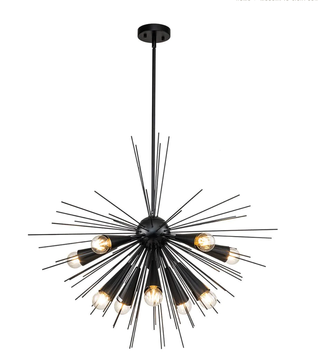 MODERN 10-LIGHT MATTE BLACK SUNBURST SPUTNIK CHANDELIER