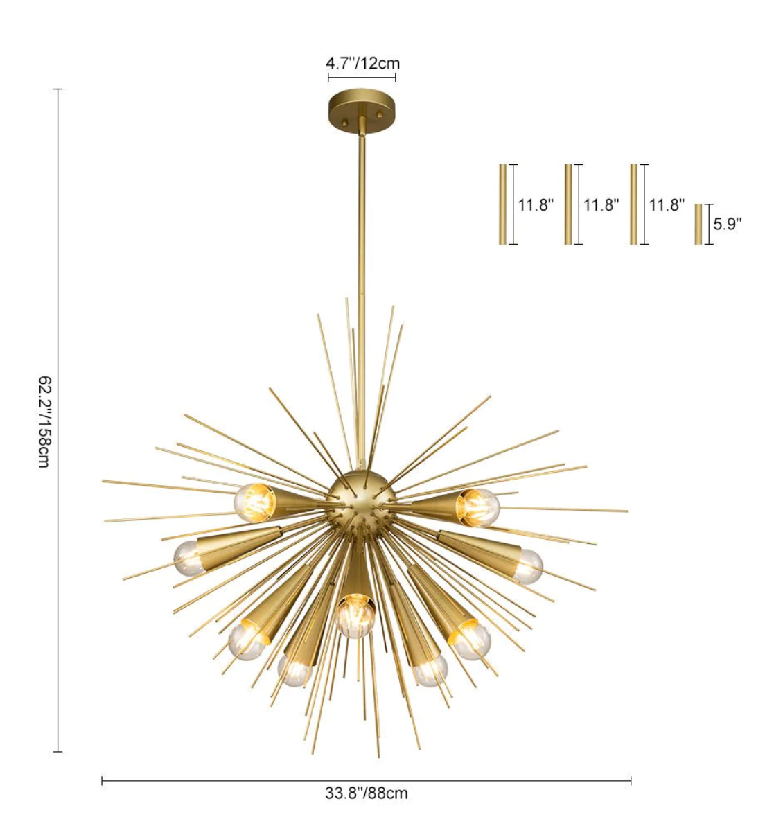 MODERN 10-LIGHT MATTE BLACK SUNBURST SPUTNIK CHANDELIER