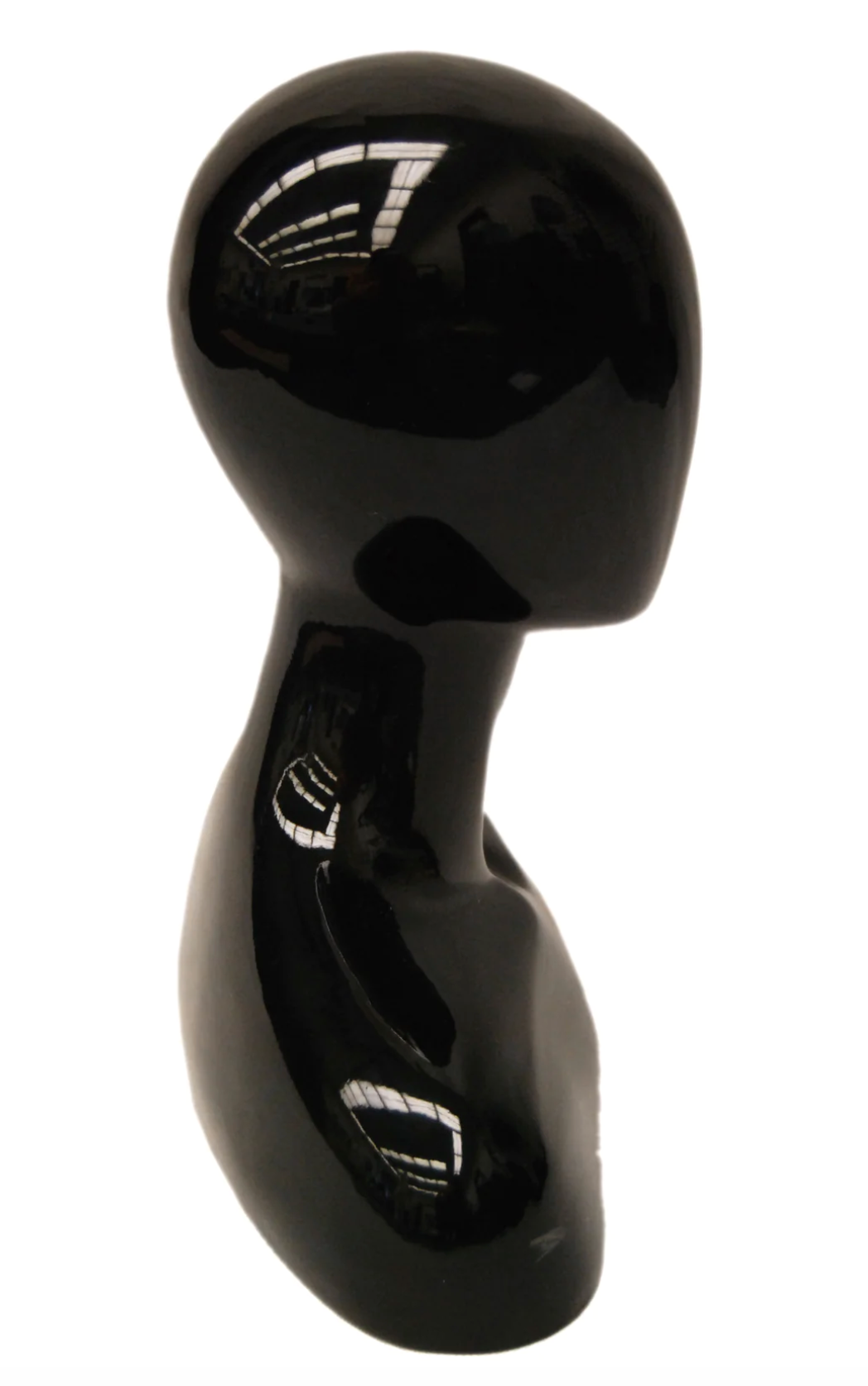 GLOSSY BLACK FEMALE EGG HEAD MANNEQUIN