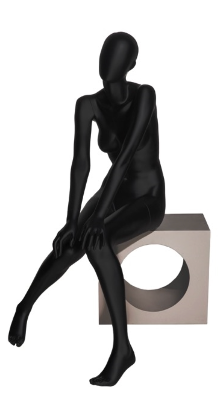 SATIN BLACK EGG HEAD SITTING FEMALE MANNEQUIN #4