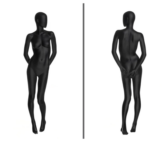 SATIN BLACK EGG HEAD FEMALE STANDING MANNEQUIN #1