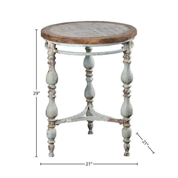 ROUND AGED BLUE WOOD SIDE TABLE