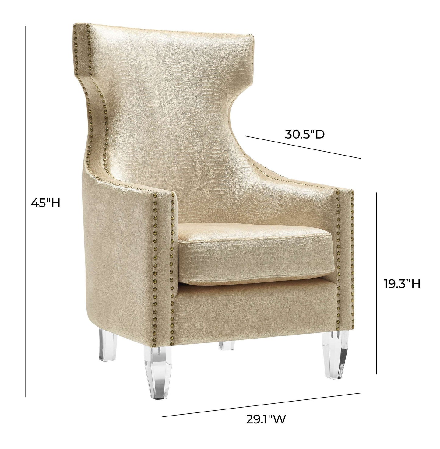 CREAM WINGBACK CROCODILE SKIN CHAIR WITH GOLD NAIL HEADS